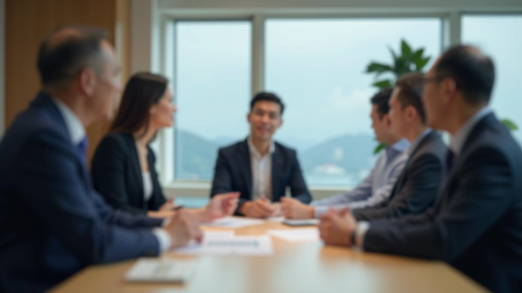 Professional decision-making meeting with team members discussing strategy at conference table